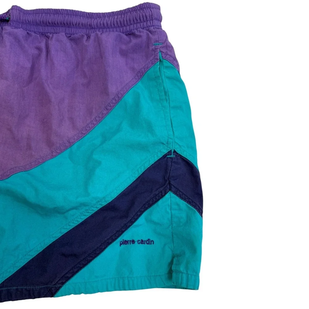Vintage Pierre Cardin Swim Trunks Mens L Purple Teal Colorblock 80s 90s Retro